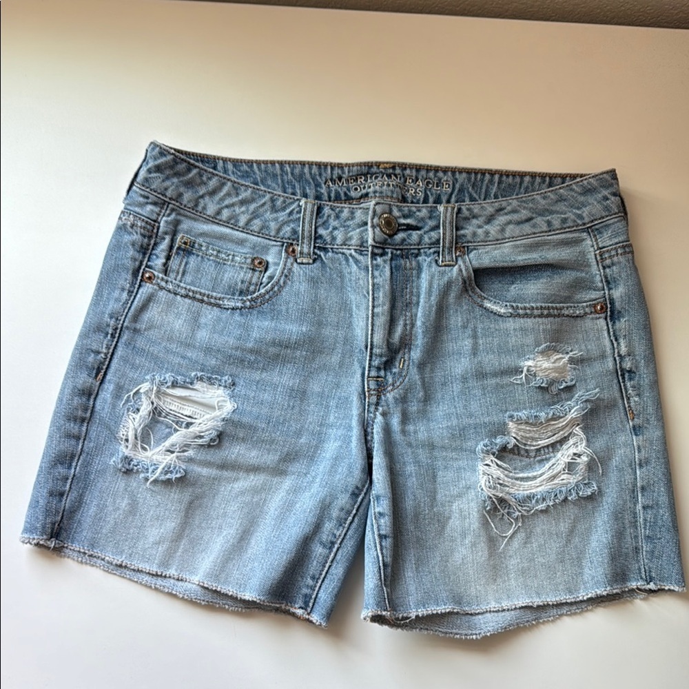 American Eagle Outfitters Blue Distressed Jean Shorts